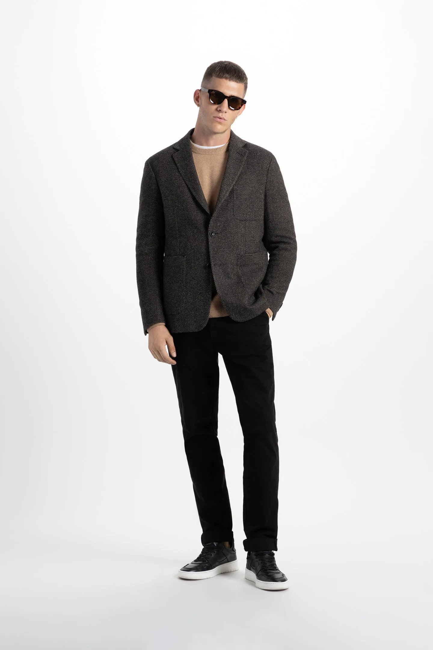 Soft Cloth Blazer in Wool - Camel Black