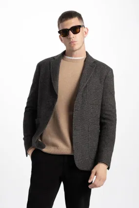 Soft Cloth Blazer in Wool - Camel Black