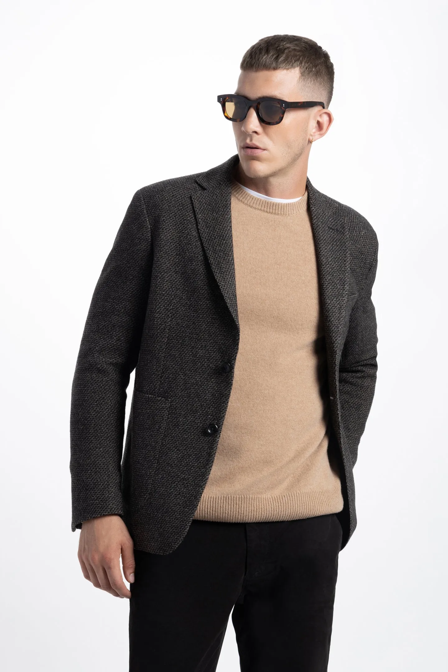 Soft Cloth Blazer in Wool - Camel Black