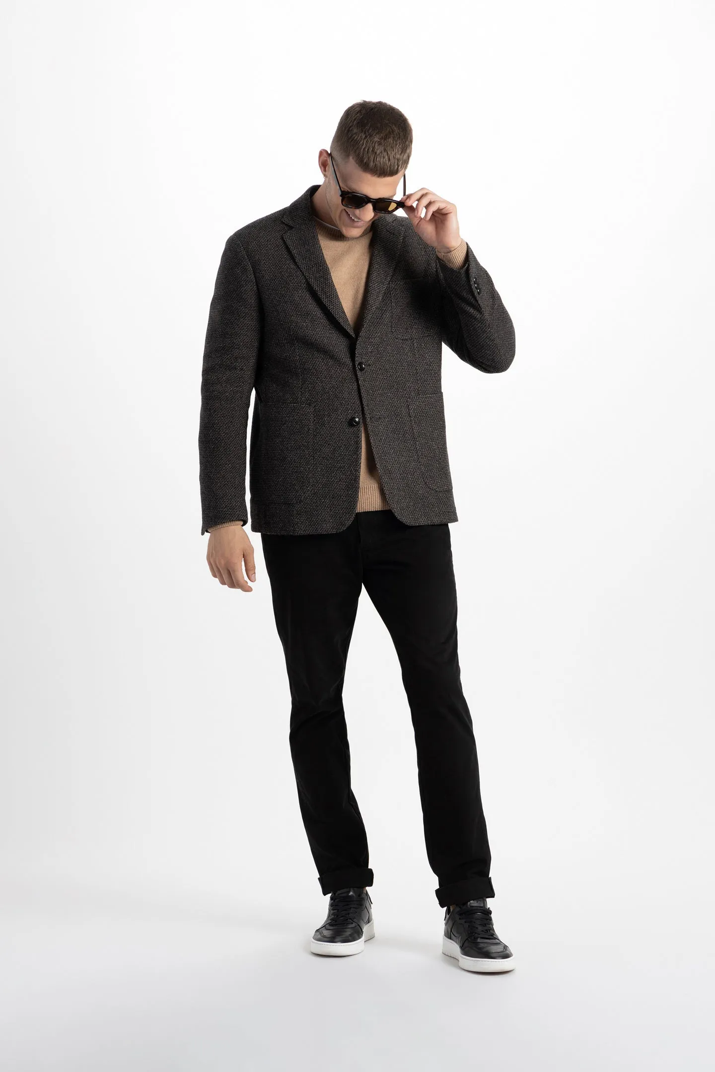 Soft Cloth Blazer in Wool - Camel Black