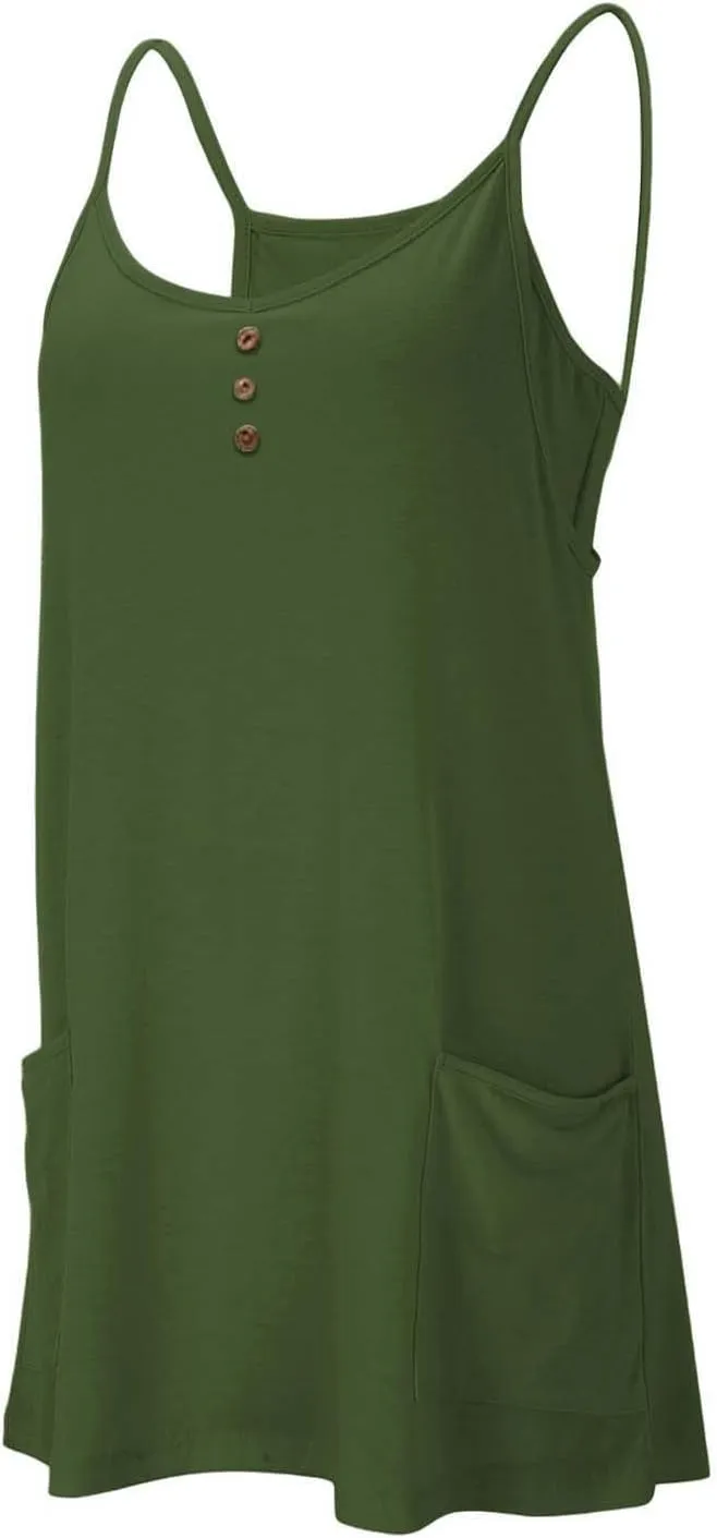 Tennis Dress for Women Built-in Shorts Casual Sleeveless Spaghetti Strap Sundress Workout Athletic Dress with Pocket