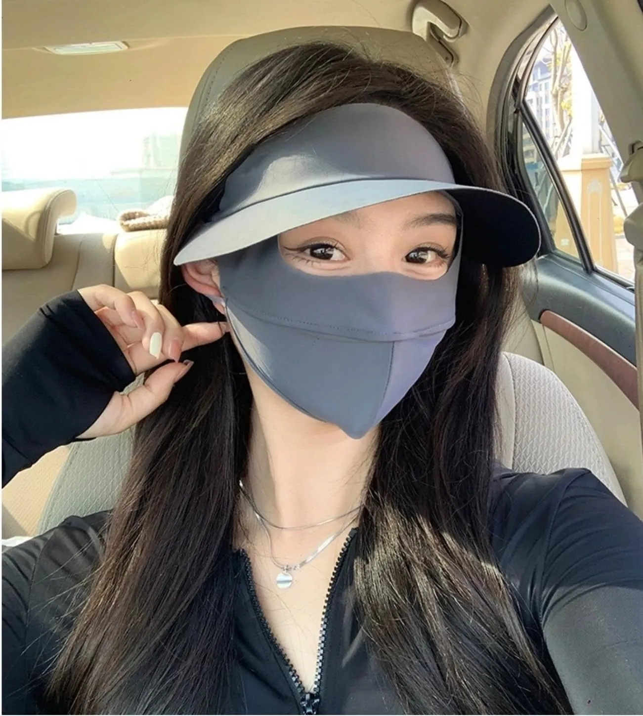 UV Face Cover UPF 50  Women's Ice Silk Summer Breathable Full Face Sun Mask Outdoor Eye Protection Sunscreen Balaclava Hat