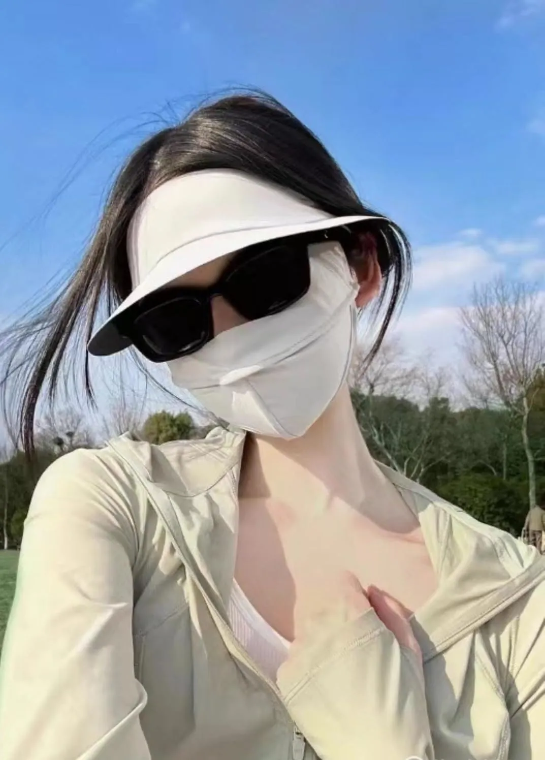 UV Face Cover UPF 50  Women's Ice Silk Summer Breathable Full Face Sun Mask Outdoor Eye Protection Sunscreen Balaclava Hat