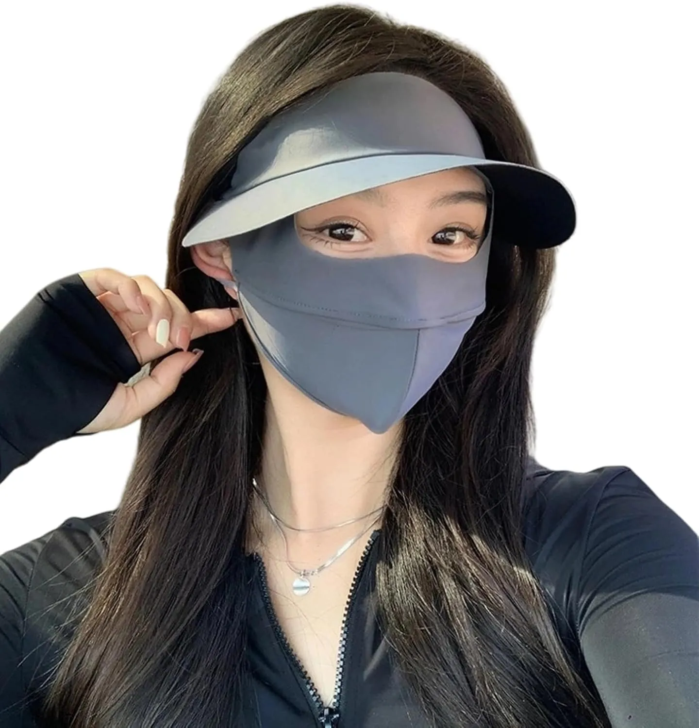 UV Face Cover UPF 50  Women's Ice Silk Summer Breathable Full Face Sun Mask Outdoor Eye Protection Sunscreen Balaclava Hat