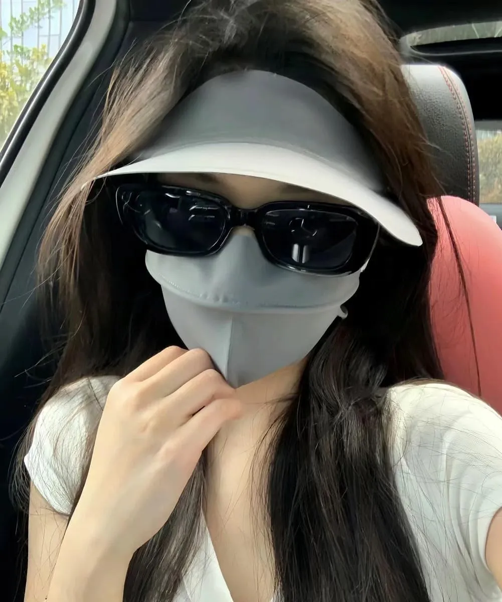 UV Face Cover UPF 50  Women's Ice Silk Summer Breathable Full Face Sun Mask Outdoor Eye Protection Sunscreen Balaclava Hat