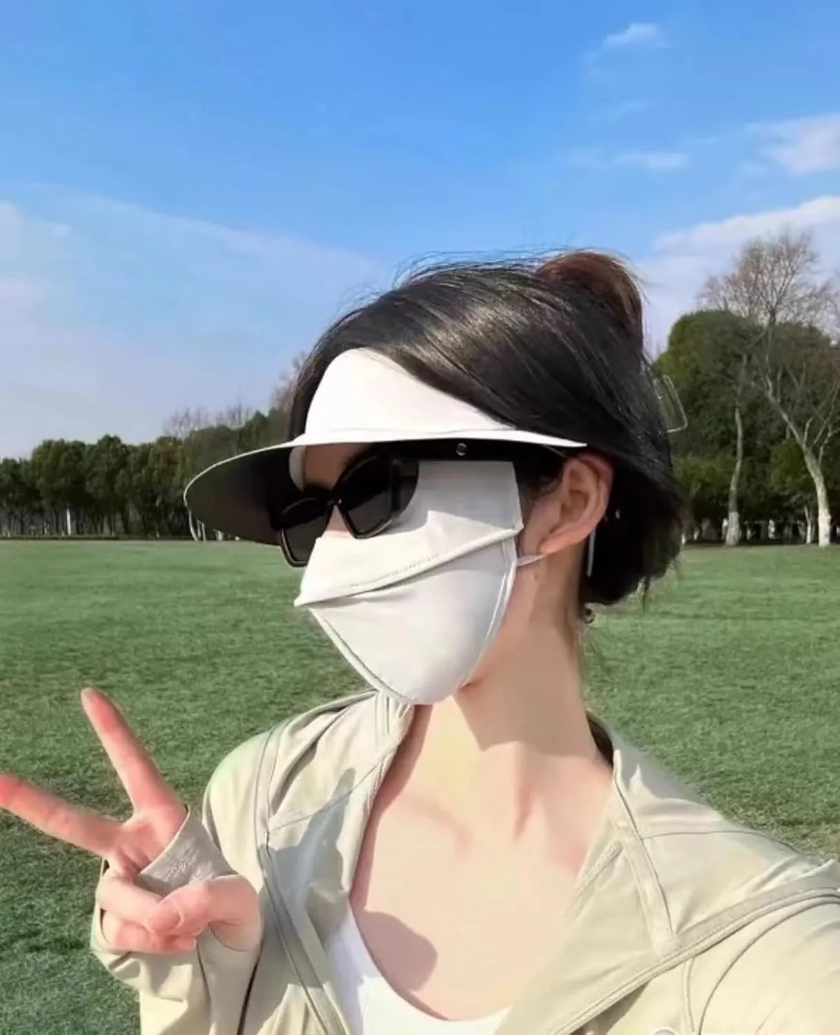 UV Face Cover UPF 50  Women's Ice Silk Summer Breathable Full Face Sun Mask Outdoor Eye Protection Sunscreen Balaclava Hat