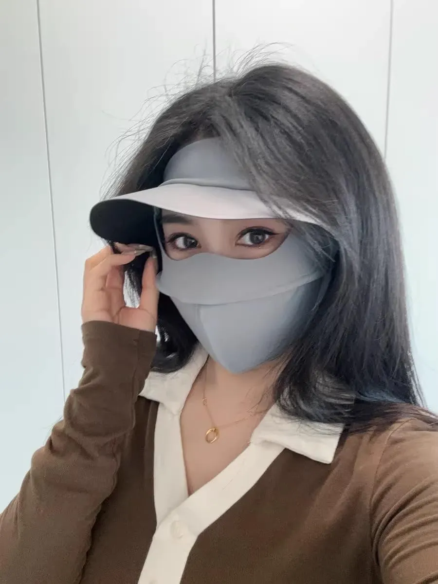 UV Face Cover UPF 50  Women's Ice Silk Summer Breathable Full Face Sun Mask Outdoor Eye Protection Sunscreen Balaclava Hat