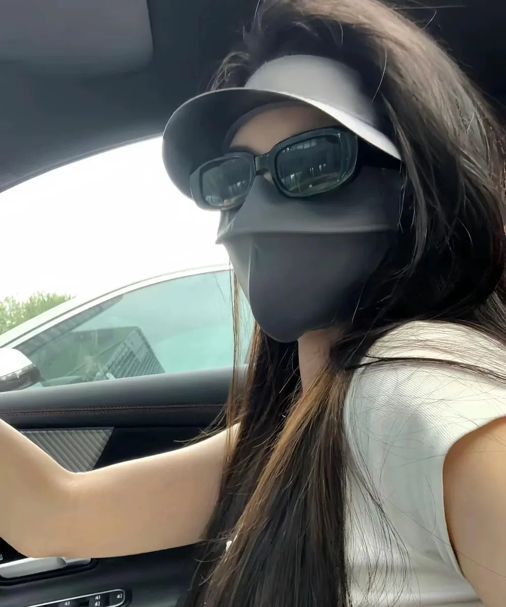 UV Face Cover UPF 50  Women's Ice Silk Summer Breathable Full Face Sun Mask Outdoor Eye Protection Sunscreen Balaclava Hat