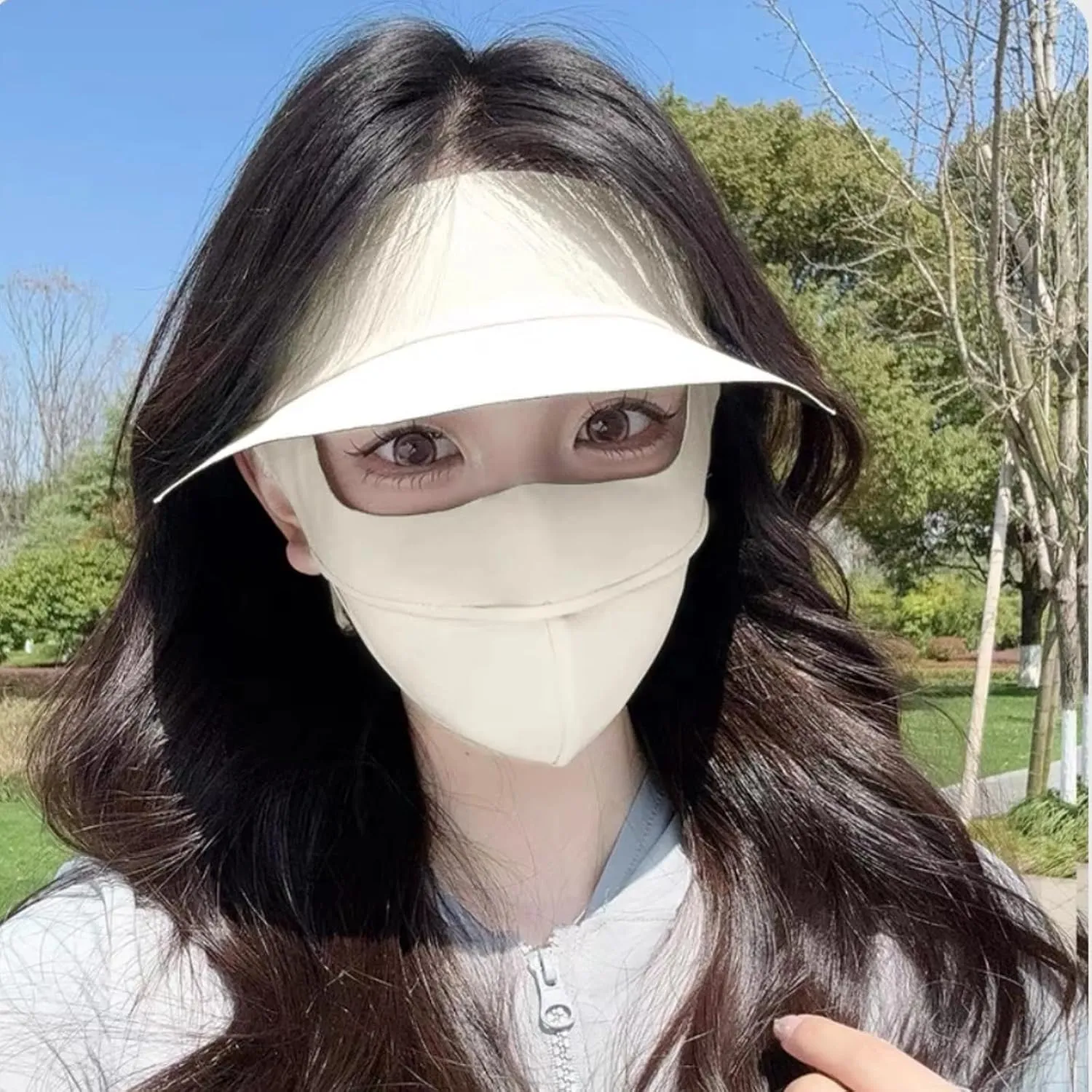 UV Face Cover UPF 50  Women's Ice Silk Summer Breathable Full Face Sun Mask Outdoor Eye Protection Sunscreen Balaclava Hat