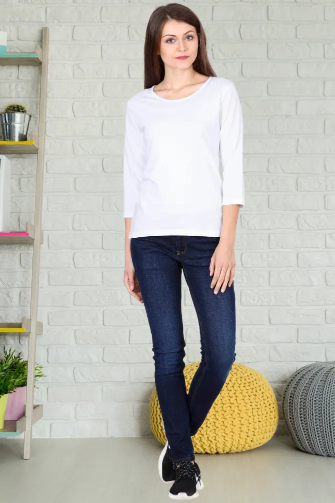 White 3 4Th Sleeve T-shirt for women