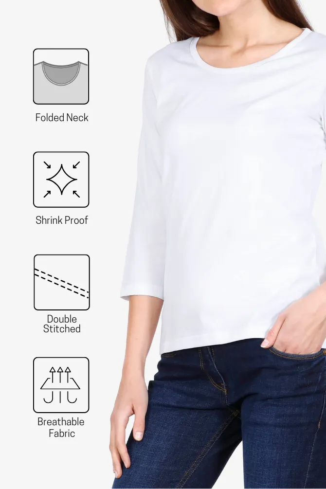 White 3 4Th Sleeve T-shirt for women