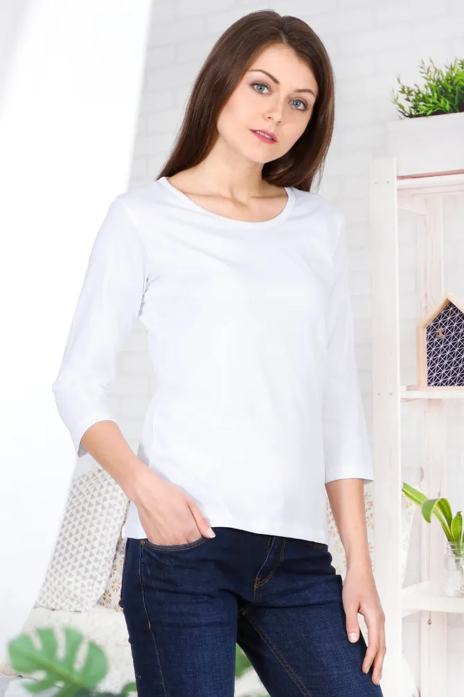 White 3 4Th Sleeve T-shirt for women