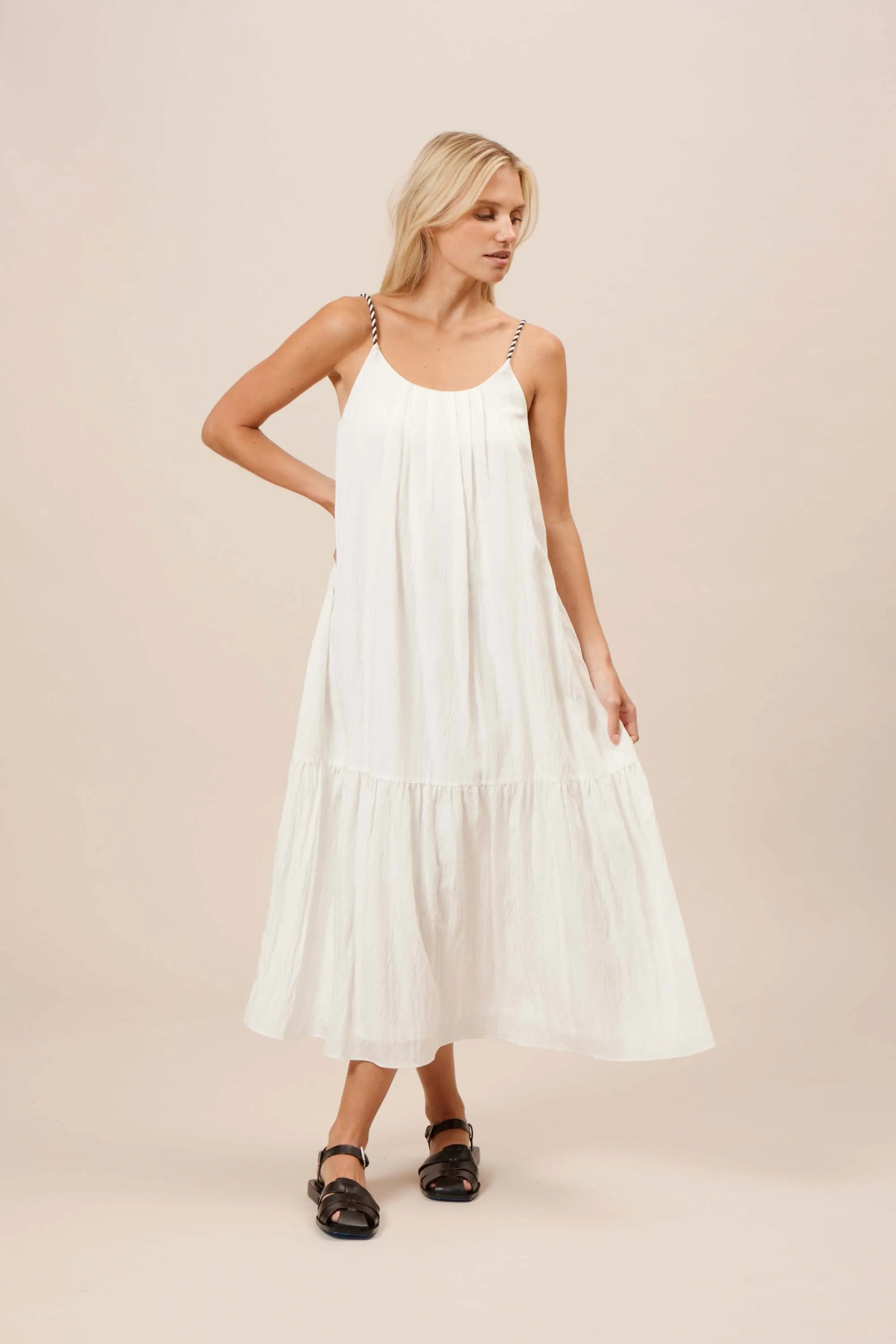 White Flowy Tiered Dress