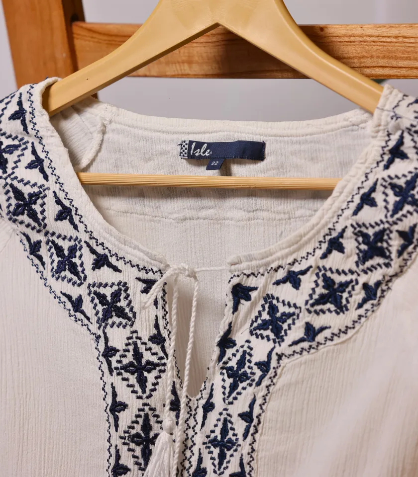 White V Neck Blouse by Isle
