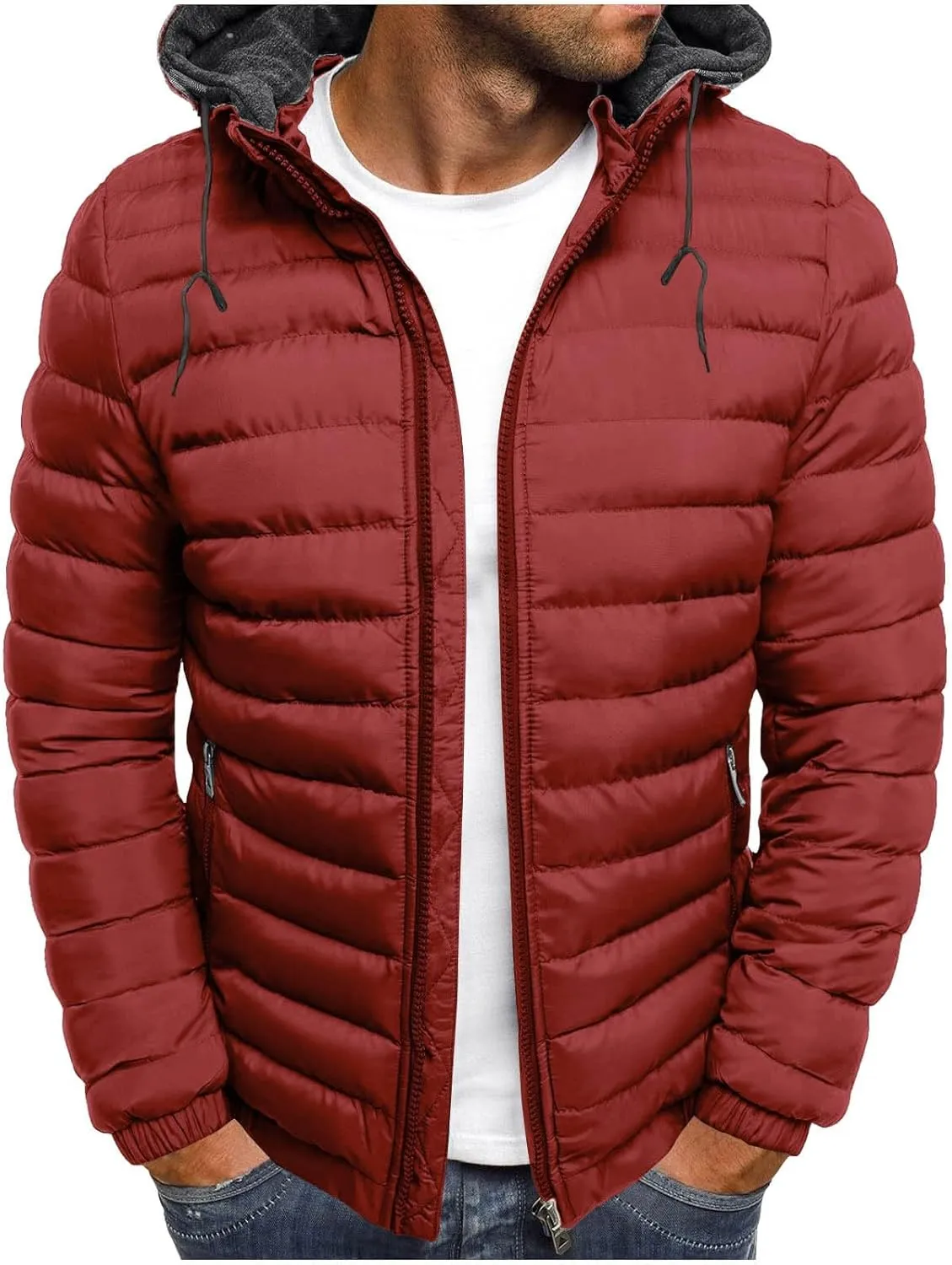 Winter Jackets for Men Zip Lightweight Hooded Puffer Jacket Padded Warm Coat Packable Quilted Insulated Down Jacket