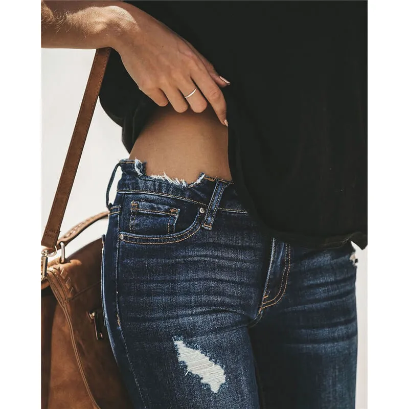 Women Distressed Jeans Comfy Pencil Pants Stretch Denim Skinny Jeans