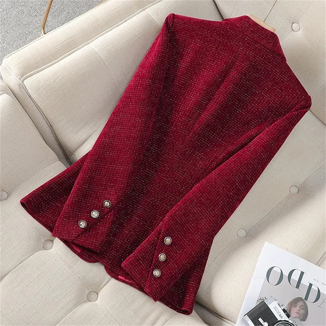 Women Elegant Single Breasted Long Sleeve Blazer Solid Colar Chic Office Soft Jacket
