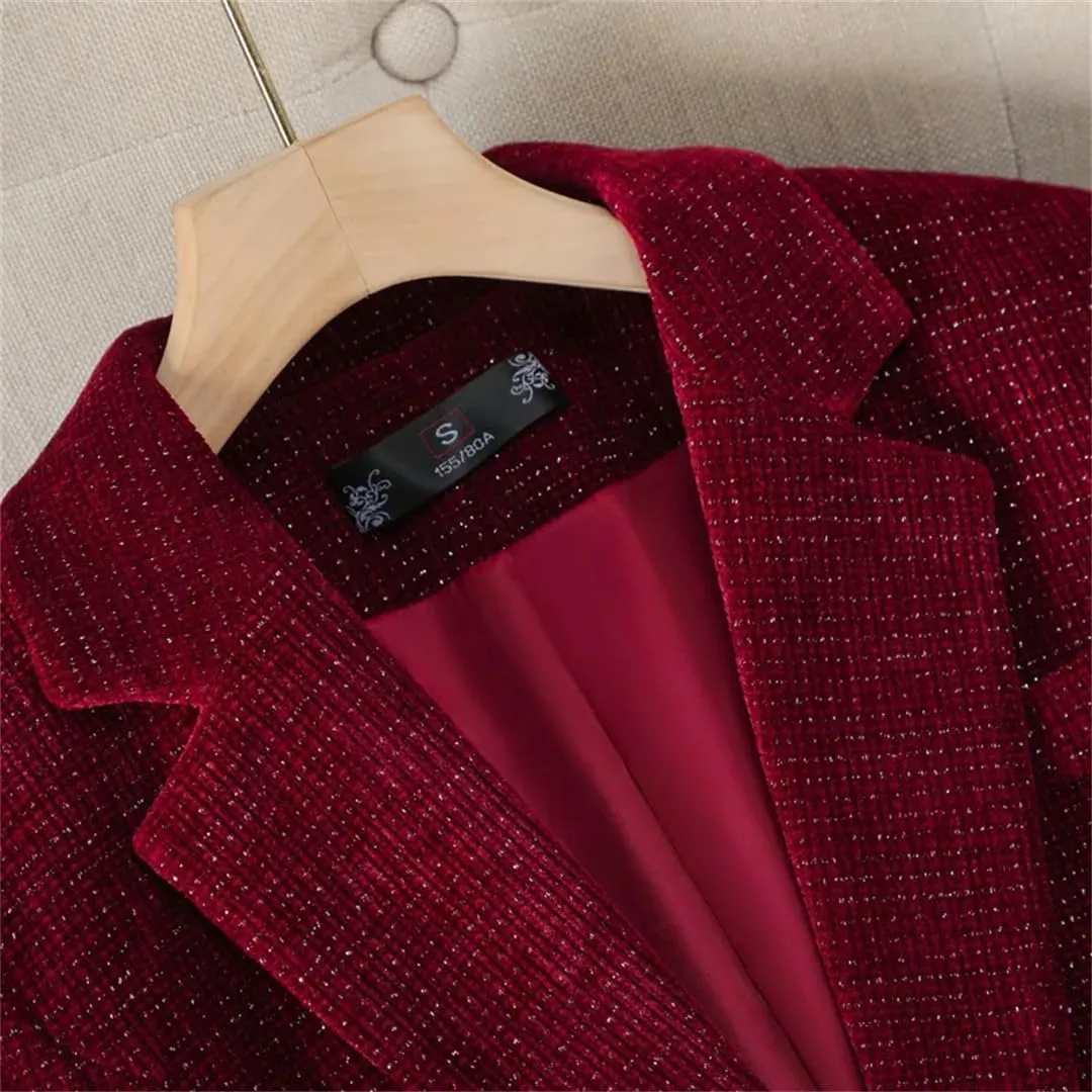 Women Elegant Single Breasted Long Sleeve Blazer Solid Colar Chic Office Soft Jacket
