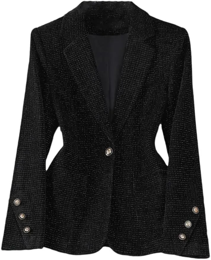 Women Elegant Single Breasted Long Sleeve Blazer Solid Colar Chic Office Soft Jacket