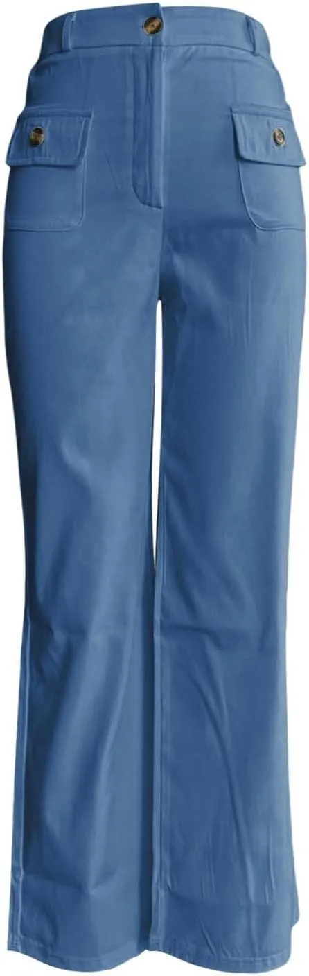 Women High Waist Wide Leg Pants Stretchy Solid Color Tummy Control Trousers Business Work Casual Pants with Pockets
