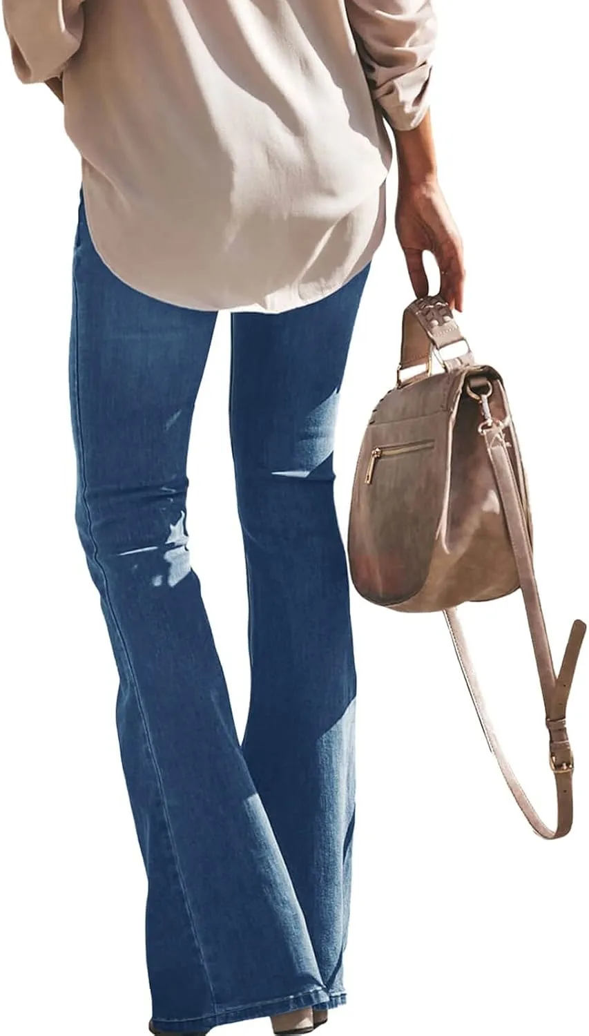 Women High-Waisted Skinny Stretch Flare Jeans Bootcut Bell Bottom Jeans Stretch Slimming Bell Bottoms Jeans Leggings