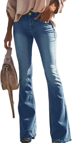 Women High-Waisted Skinny Stretch Flare Jeans Bootcut Bell Bottom Jeans Stretch Slimming Bell Bottoms Jeans Leggings