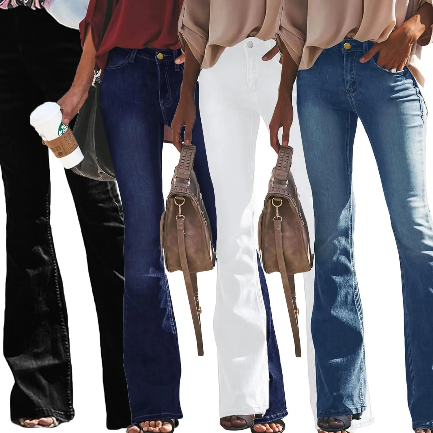 Women High-Waisted Skinny Stretch Flare Jeans Bootcut Bell Bottom Jeans Stretch Slimming Bell Bottoms Jeans Leggings