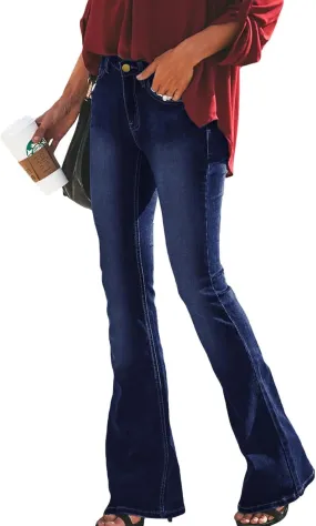 Women High-Waisted Skinny Stretch Flare Jeans Bootcut Bell Bottom Jeans Stretch Slimming Bell Bottoms Jeans Leggings