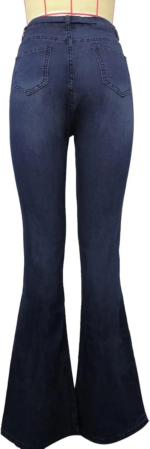Women High-Waisted Skinny Stretch Flare Jeans Bootcut Bell Bottom Jeans Stretch Slimming Bell Bottoms Jeans Leggings