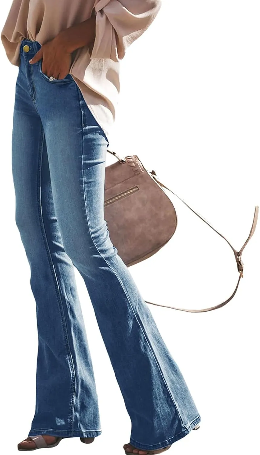 Women High-Waisted Skinny Stretch Flare Jeans Bootcut Bell Bottom Jeans Stretch Slimming Bell Bottoms Jeans Leggings
