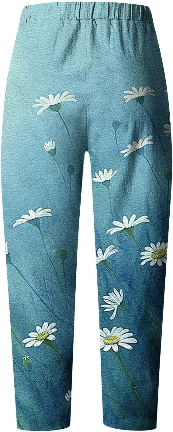 Women Linen Wide Leg Baggy Sweatpants Plus Size Breathable Exotic Trousers Amazing Travel Elastic Waist Beach Pants