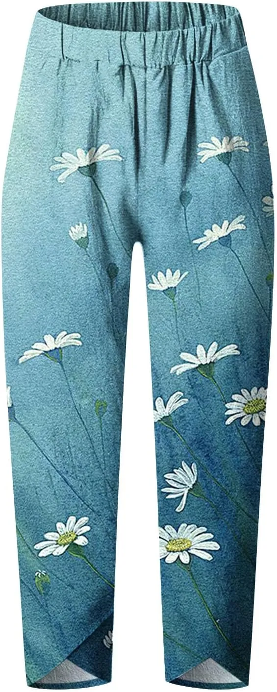Women Linen Wide Leg Baggy Sweatpants Plus Size Breathable Exotic Trousers Amazing Travel Elastic Waist Beach Pants