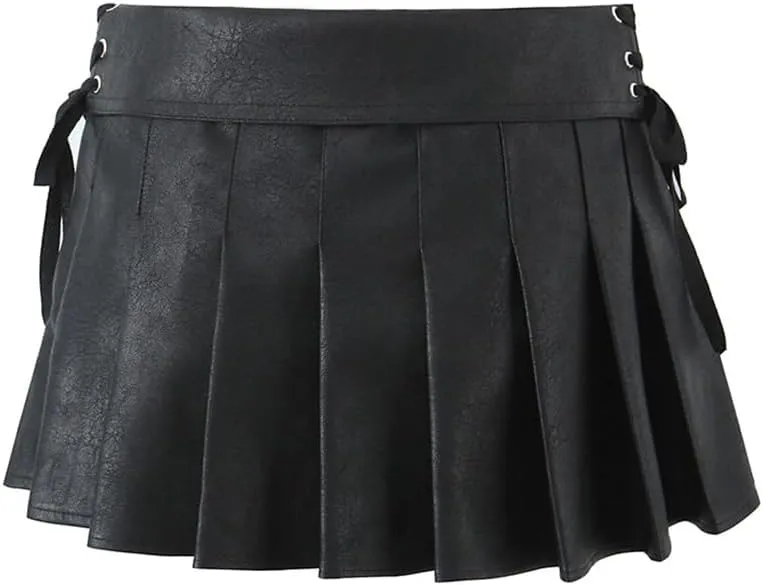 Women Pleated Mini Skirt Sexy Low Waist Super Short Skirts Chic Pu Leather Slim Skorts