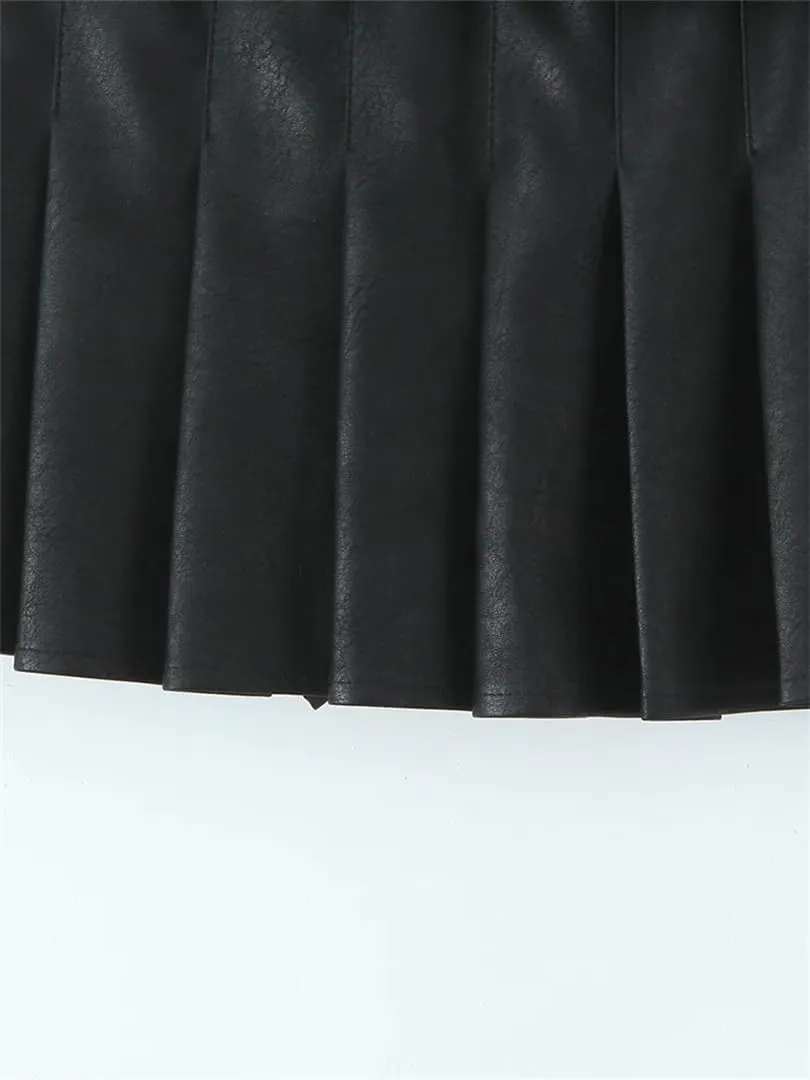 Women Pleated Mini Skirt Sexy Low Waist Super Short Skirts Chic Pu Leather Slim Skorts