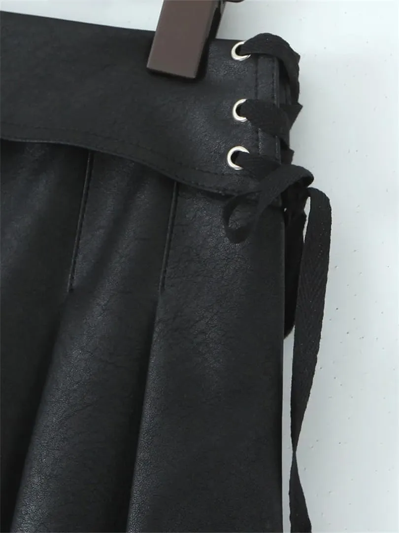 Women Pleated Mini Skirt Sexy Low Waist Super Short Skirts Chic Pu Leather Slim Skorts