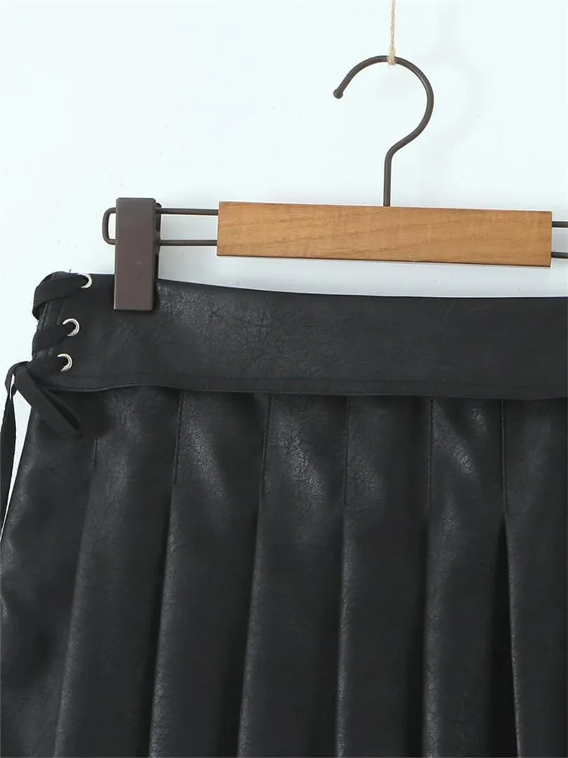 Women Pleated Mini Skirt Sexy Low Waist Super Short Skirts Chic Pu Leather Slim Skorts