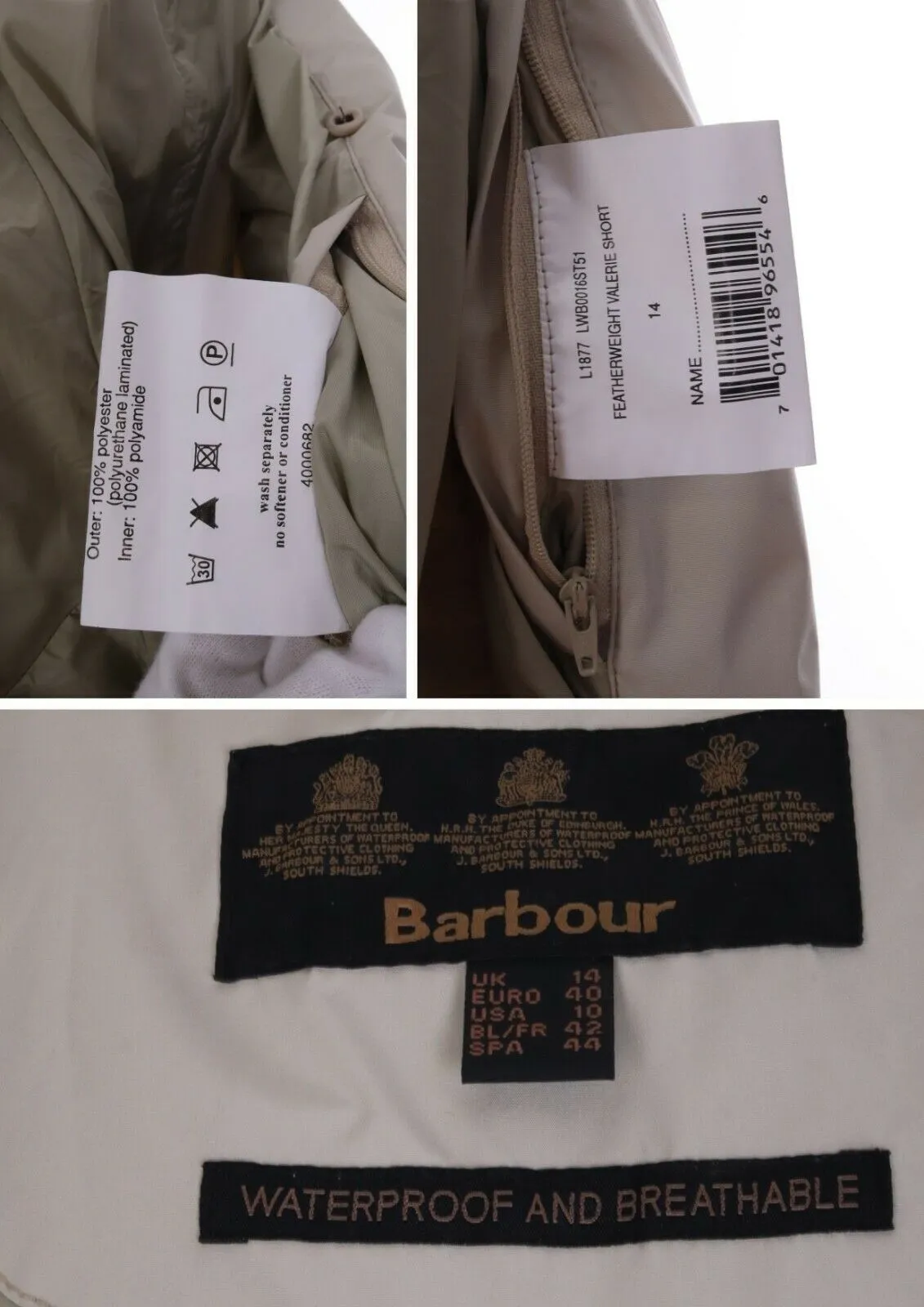 Women's BARBOUR Beige L1877 Featherweight Valerie Short Coat Size uk 14 us 10