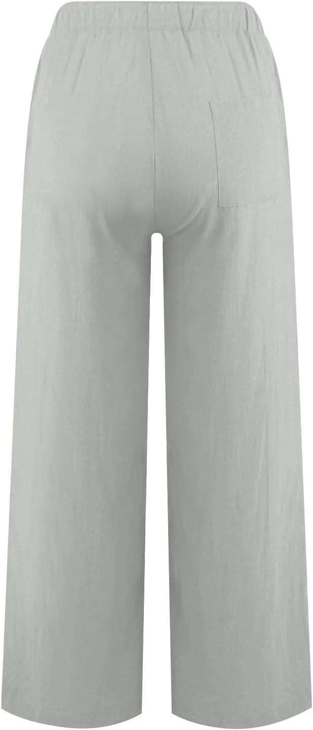 Women's Cotton Linen Summer Fashion Pant Trousers Elastic Waist Stretchy Slim-Fit Palazzo Lounge Pants