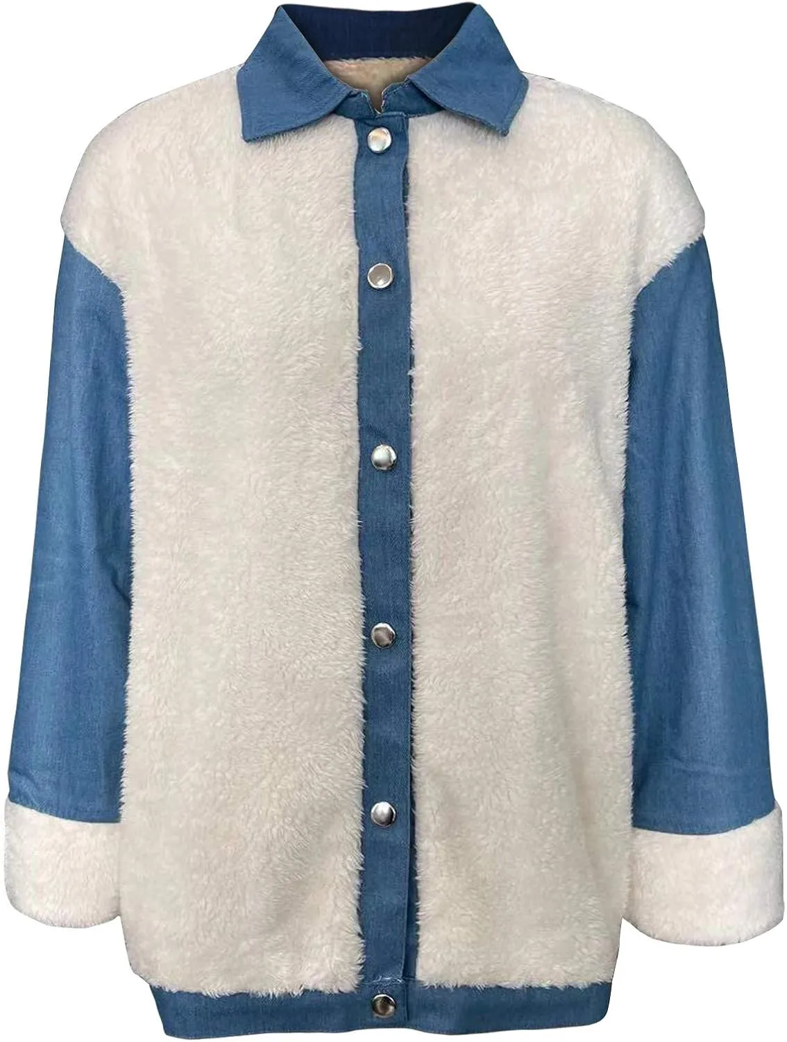 Womens Denim Jacket Fleece Warm 2024 Button Down Shirt Jacket Fall Fuzzy Lightweight Soft Coats Winter Warm Outerwear