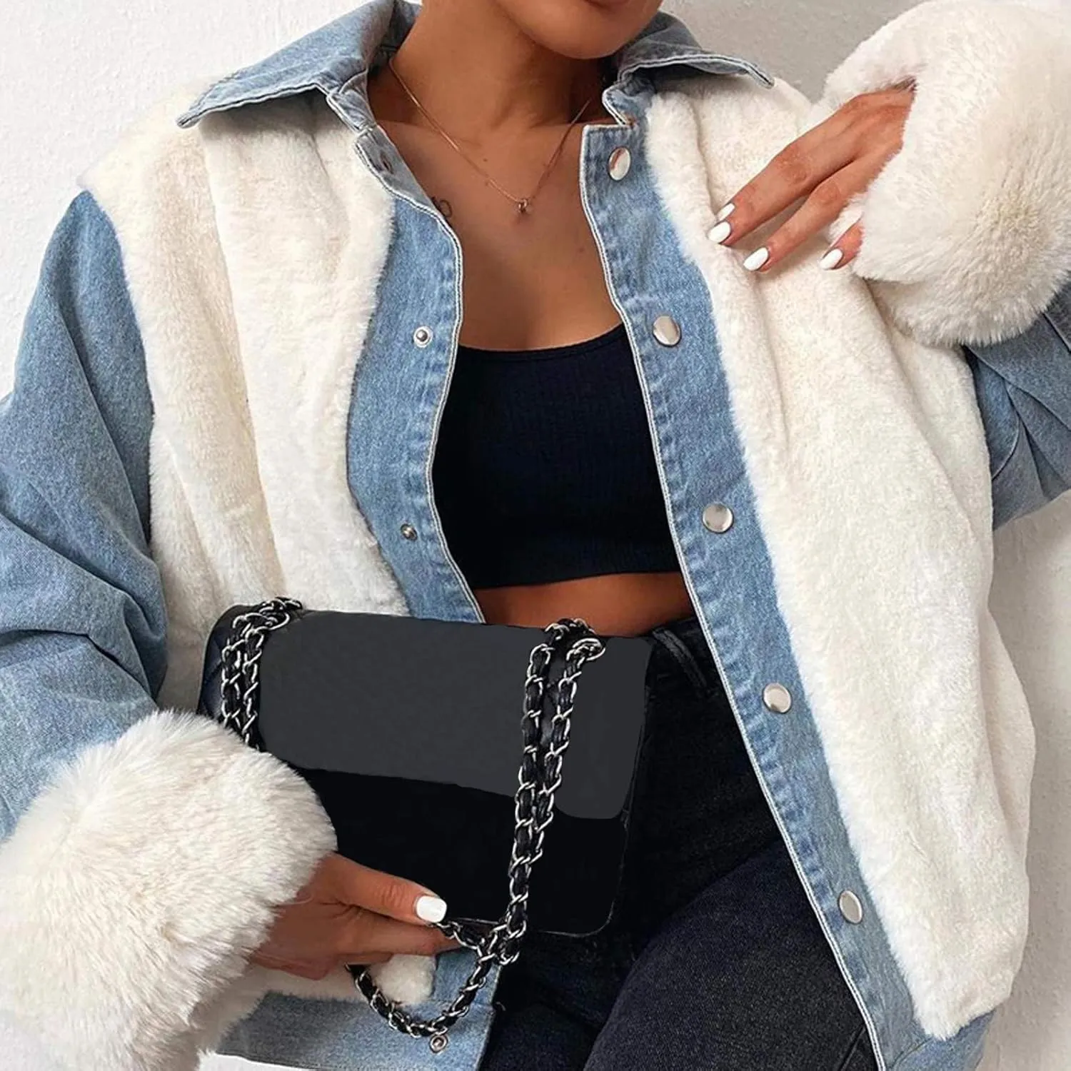 Womens Denim Jacket Fleece Warm 2024 Button Down Shirt Jacket Fall Fuzzy Lightweight Soft Coats Winter Warm Outerwear