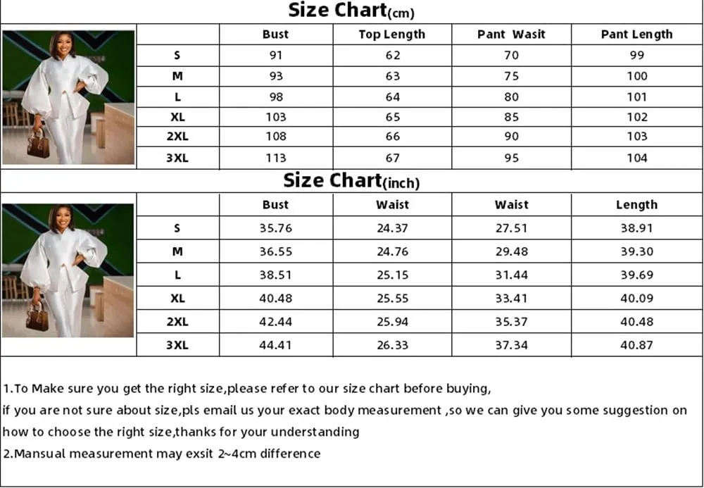 Women's Elegant Solid 2 Piece Outfits Casual Lantern Long Sleeve Top And High Waist Straight Leg Trousers Party Sets