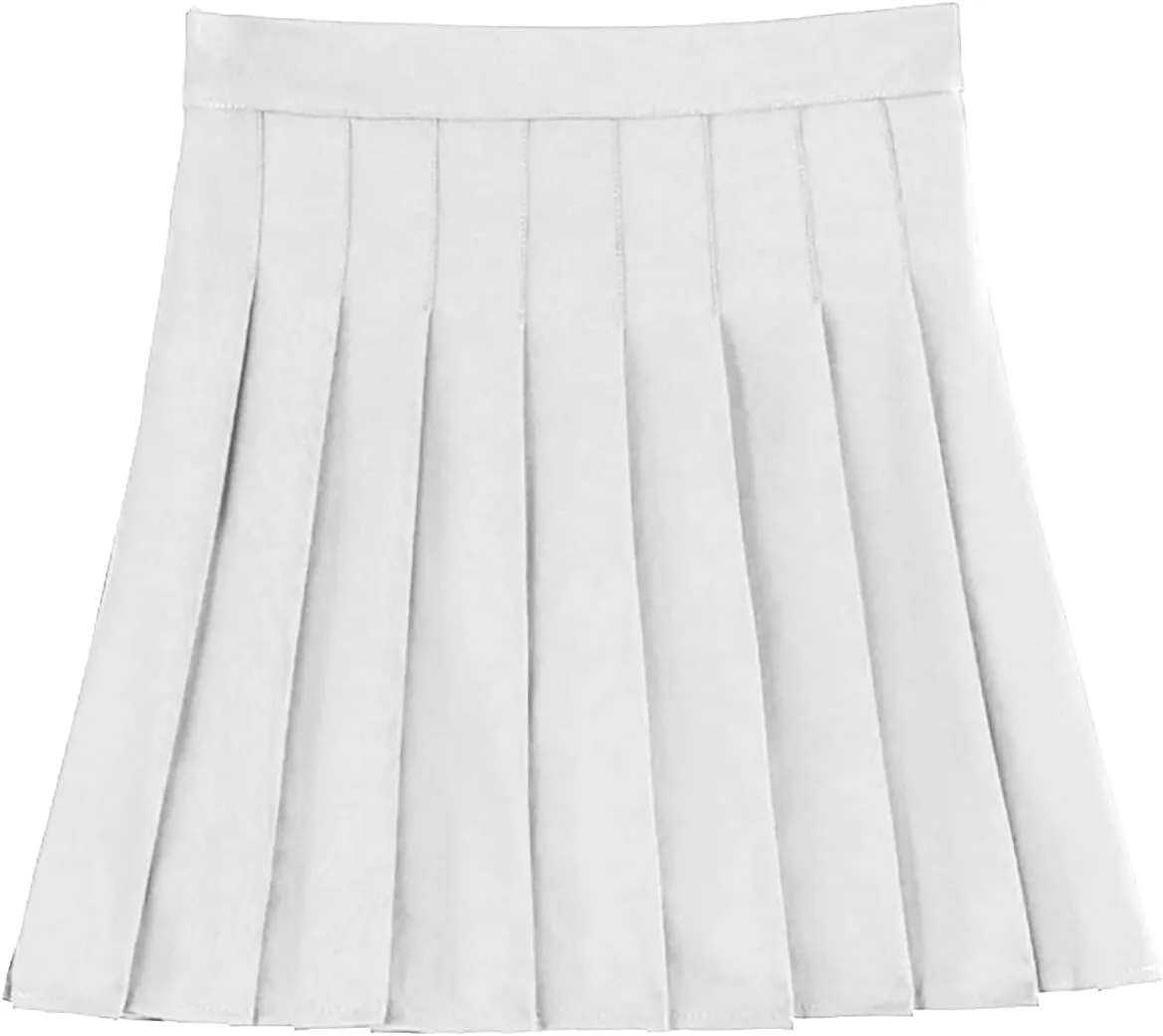 Women's Girls High Waist Pleated Mini Skirt A-Line JK Short Skirt Stretchy Cheerleader School Uniform Skirt