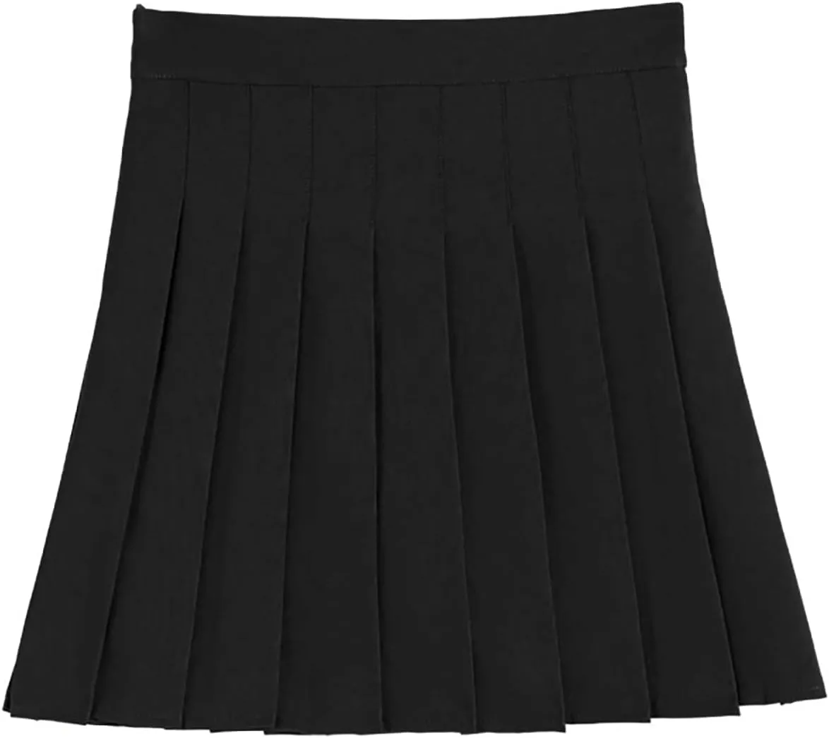 Women's Girls High Waist Pleated Mini Skirt A-Line JK Short Skirt Stretchy Cheerleader School Uniform Skirt