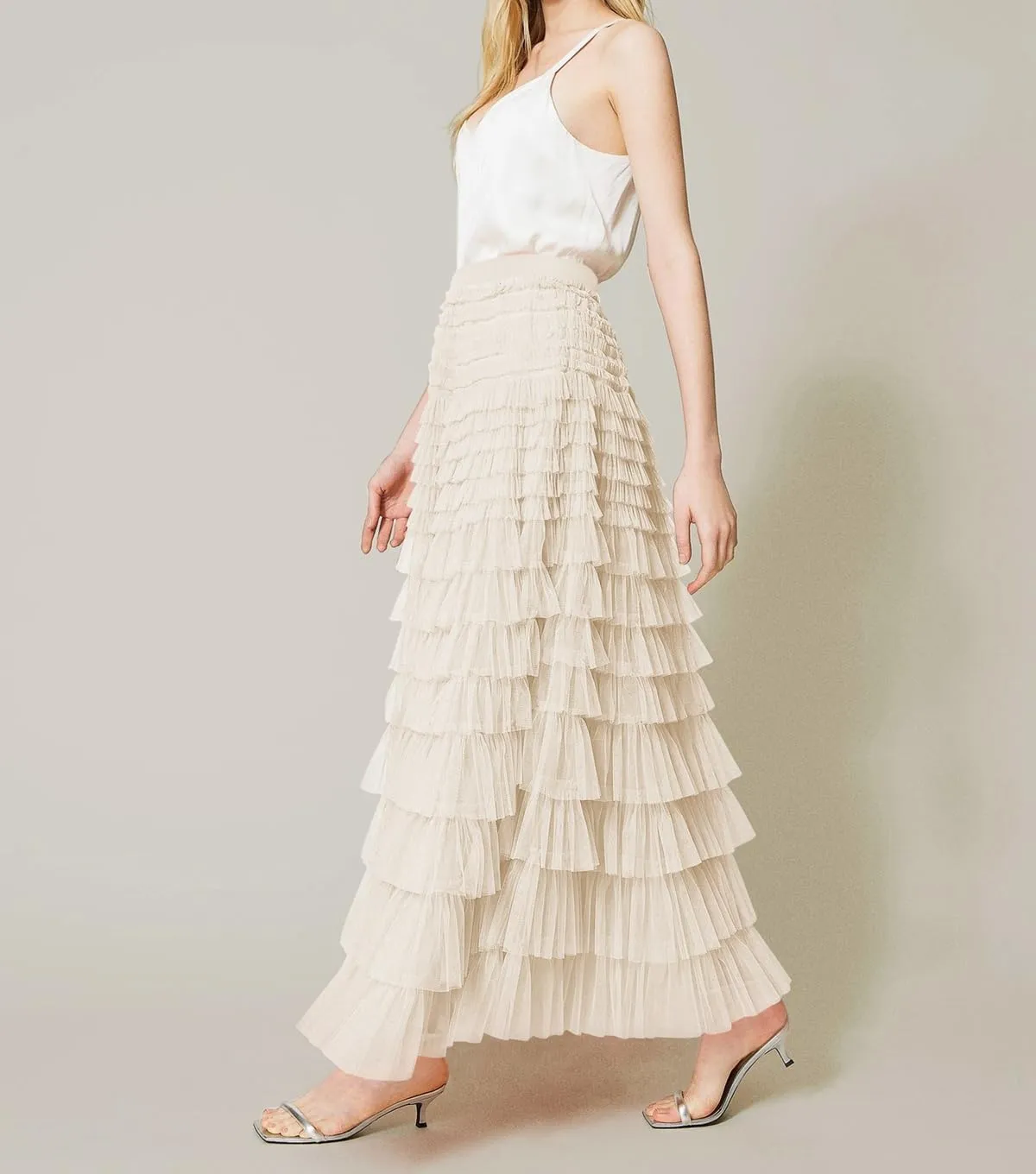 Women's Layered Tule Skirt Tiered Tulle Dress A-Line Ruffle Mesh High Waist Tiered Skirt Princess Party Maxi Skirt