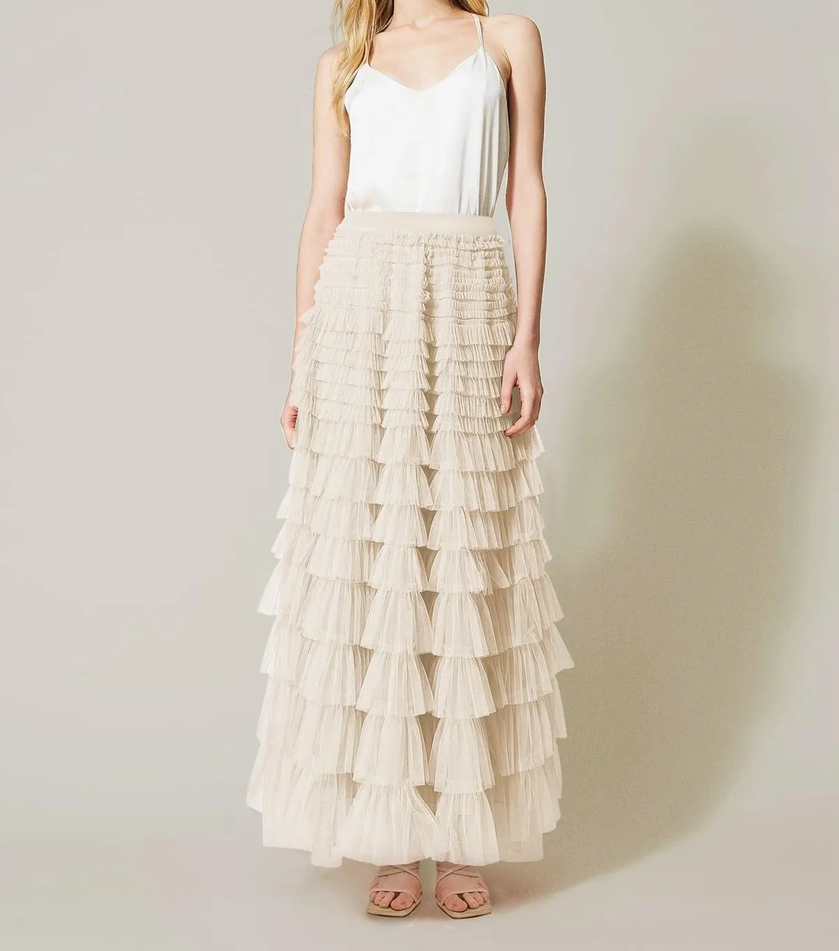 Women's Layered Tule Skirt Tiered Tulle Dress A-Line Ruffle Mesh High Waist Tiered Skirt Princess Party Maxi Skirt