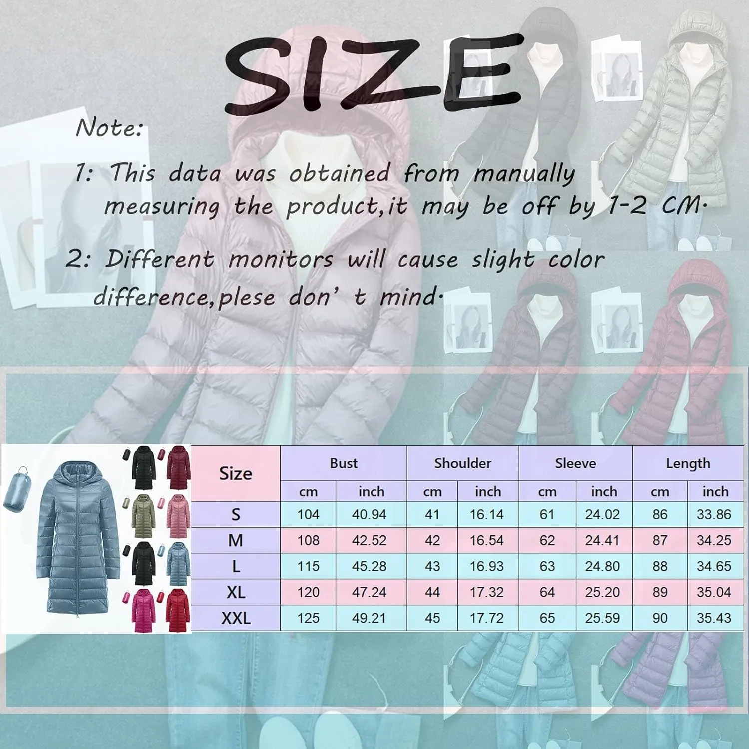 Womens Long Puffer Coat Packable Down Coat Ultralight Parkas Jacket Plus Size Zip Up Winter Hooded Insulated Coat