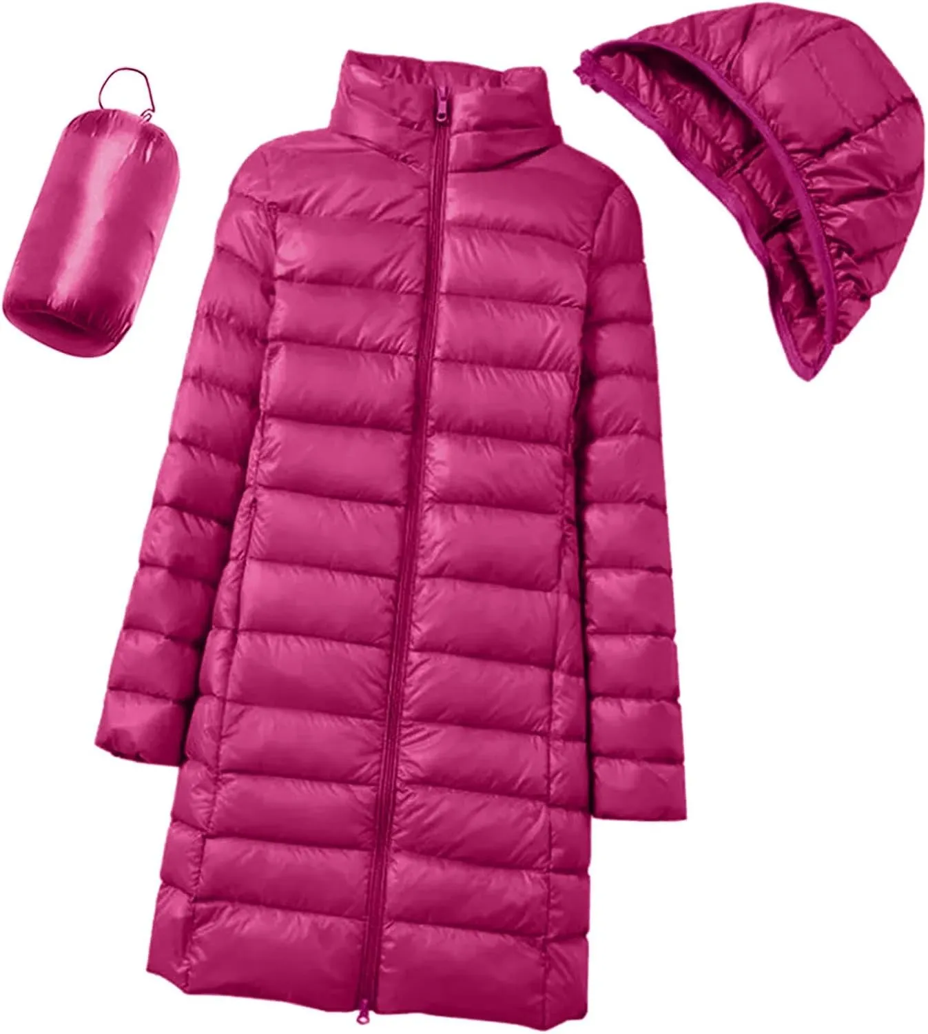 Womens Long Puffer Coat Packable Down Coat Ultralight Parkas Jacket Plus Size Zip Up Winter Hooded Insulated Coat