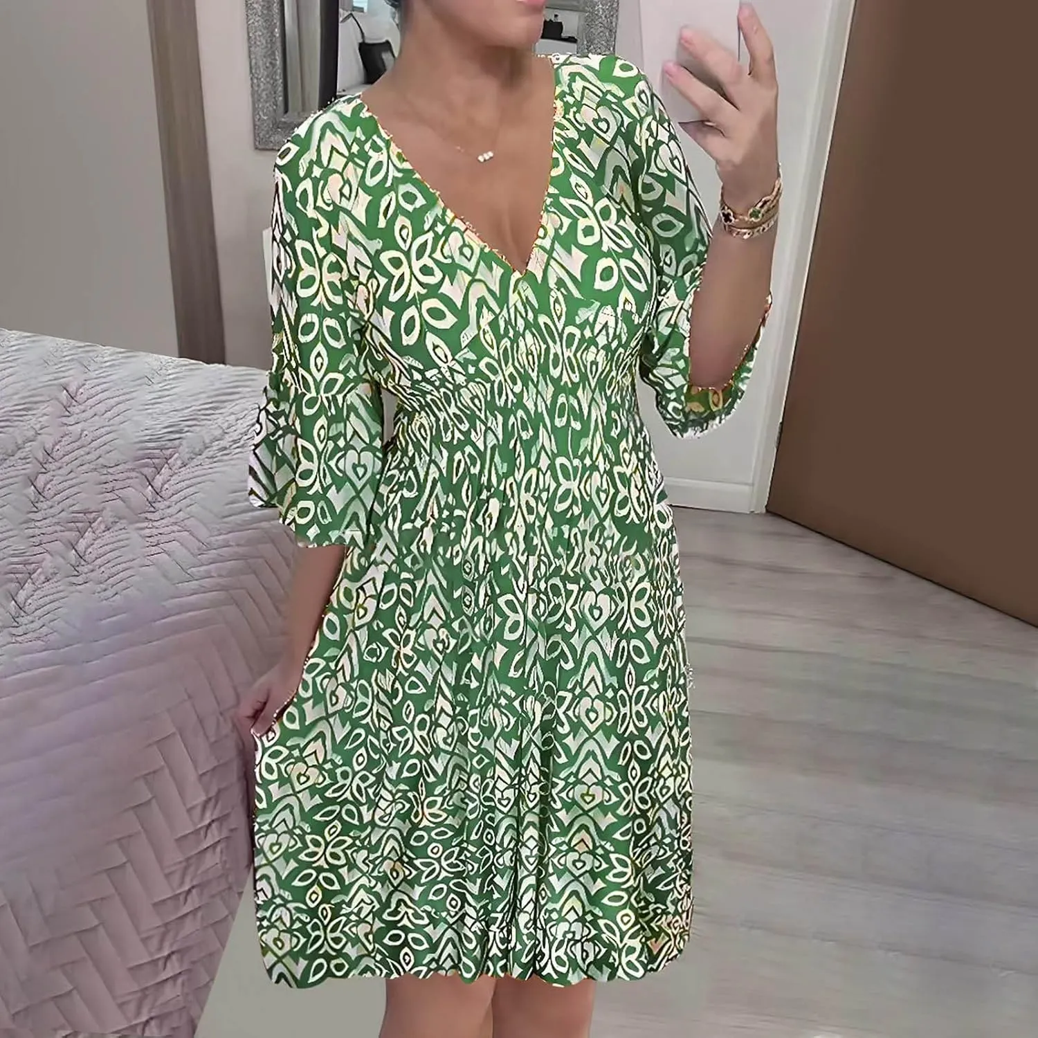 Womens Oversized Warp V-Neck Dresses Summer Resort Dress Vacation Beach Loose Dress Casual Boho Dress