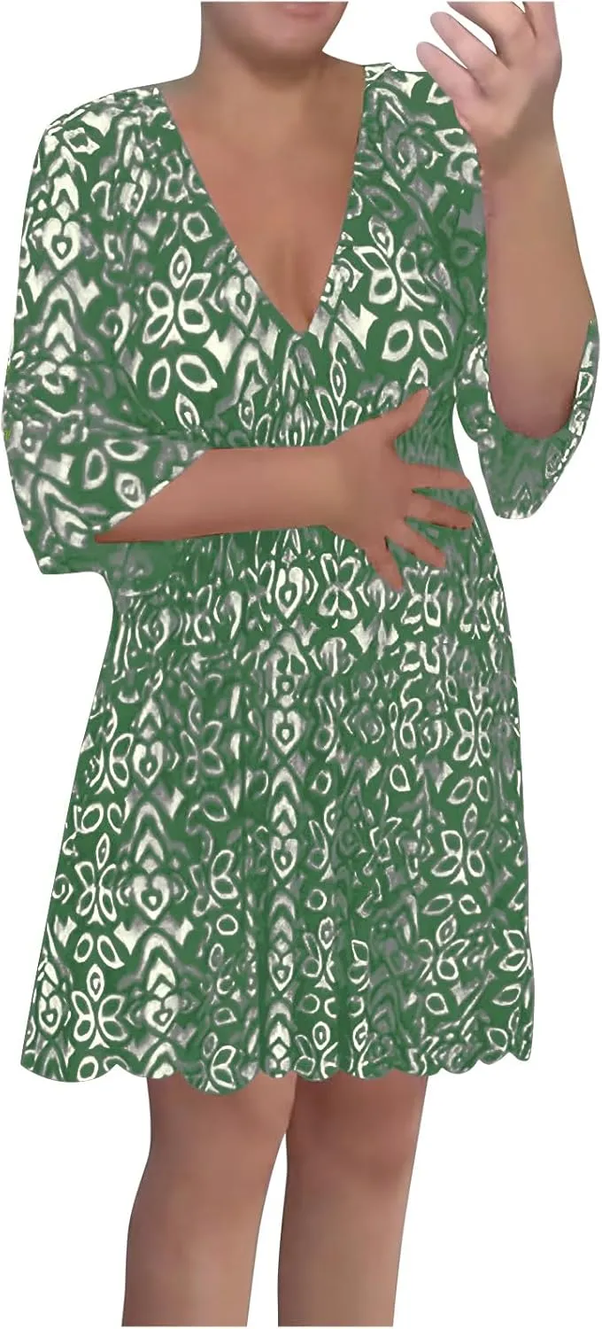 Womens Oversized Warp V-Neck Dresses Summer Resort Dress Vacation Beach Loose Dress Casual Boho Dress