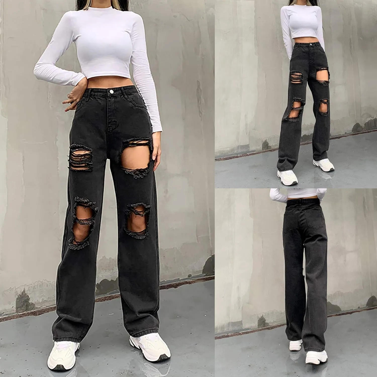 Womens Skinny Jeans Stretch Slim Fit Denim Jeans Color Ripped Solid Edge Straight Sexy Slim Casual Jeans Fashion